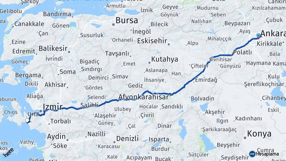 Ankara Sığacık Seferihisar İzmir Arası Kaç Km - Yol Haritası
