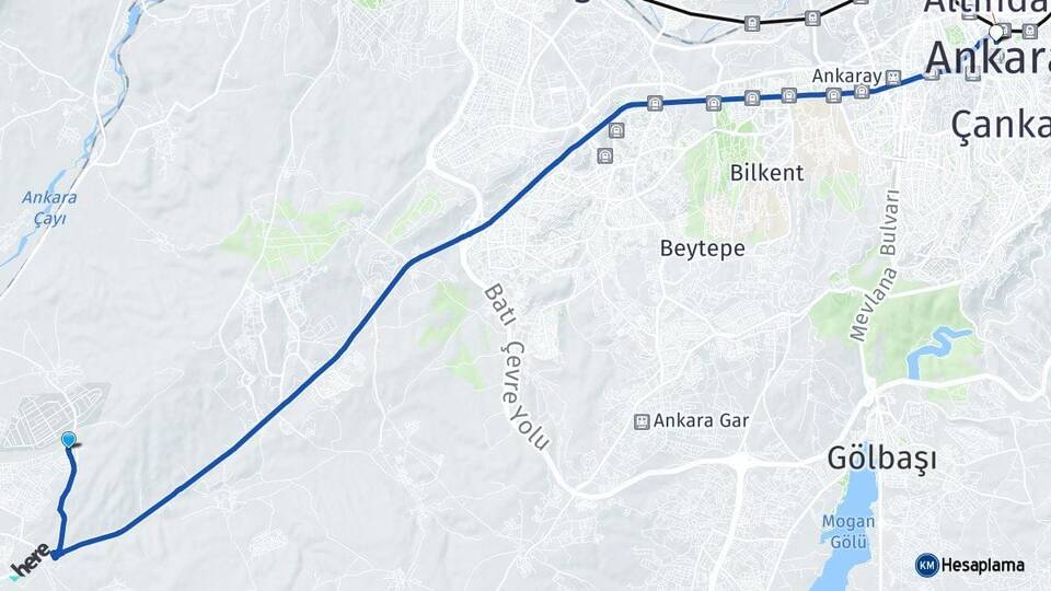 Ankara Sincan Alcı Kızılay Çankaya Arası Kaç Km - Yol Haritası