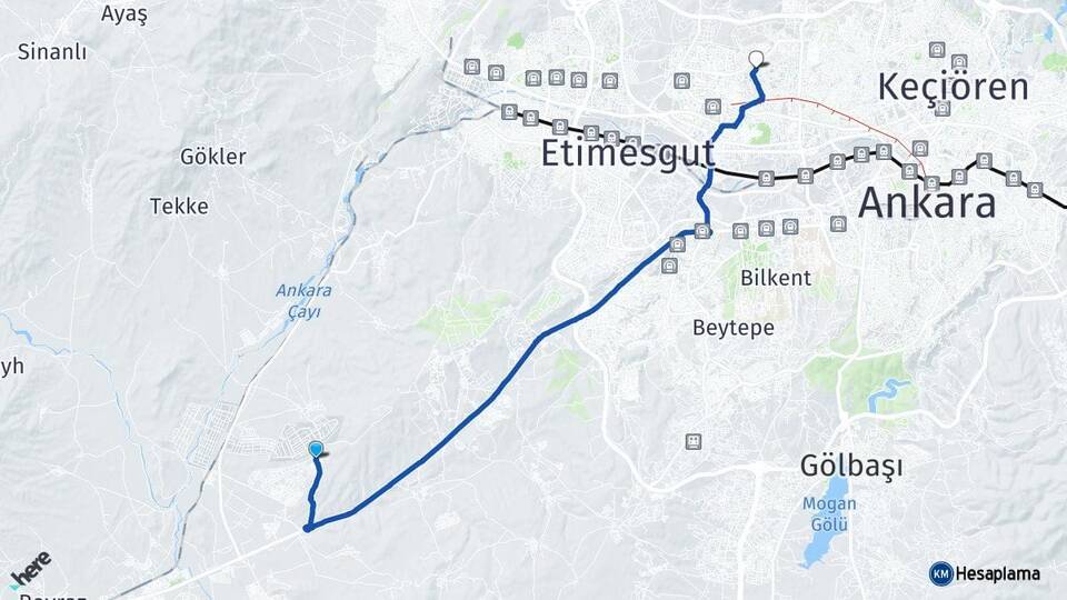 Ankara Sincan Alcı Ostim OSB Yenimahalle Arası Kaç Km - Yol Haritası