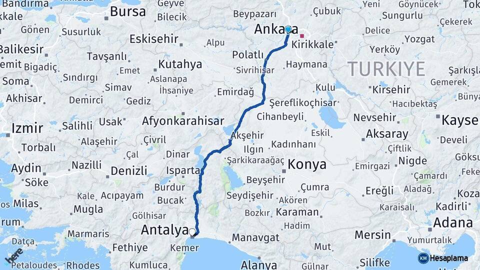 Ankara Sincan Antalya Arası Kaç Km - Yol Haritası