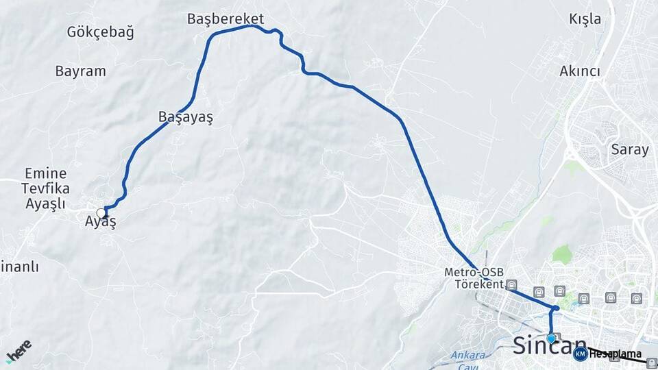 Ankara Sincan Ayaş Arası Kaç Km - Yol Haritası