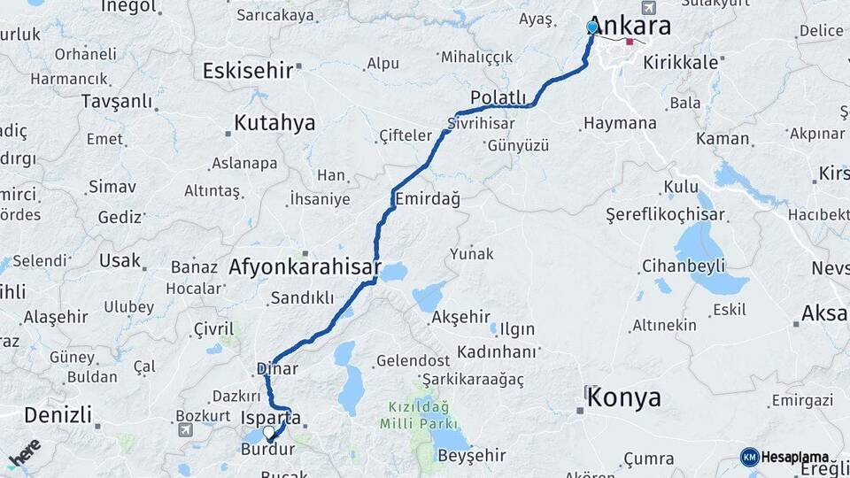 Ankara Sincan Burdur Arası Kaç Km - Yol Haritası