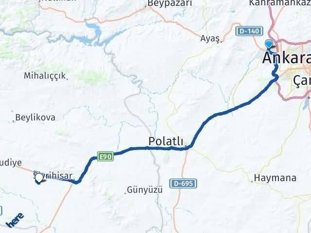 Ankara Sincan Fatih Bahçecik Sivrihisar Eskişehir Arası Kaç Km - Yol Haritası