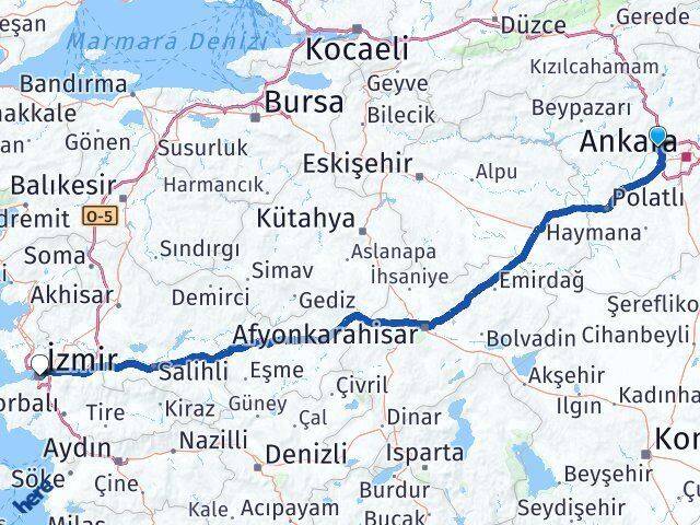 Ankara Sincan Fatih İzmir Arası Kaç Km - Yol Haritası