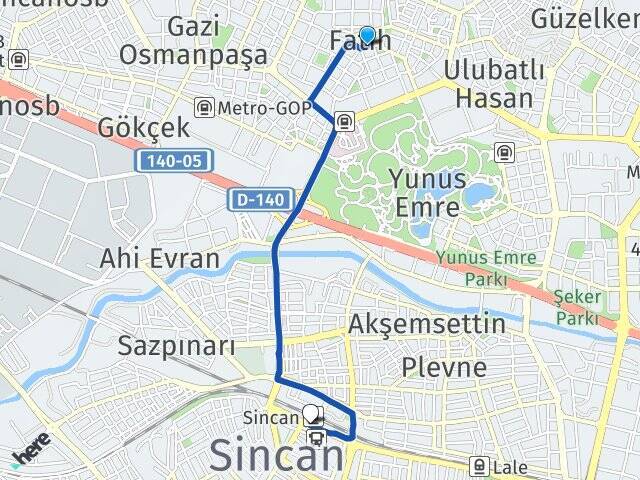 Fatih Sincan YHT Garı Arası Kaç Km - Yol Tarifi