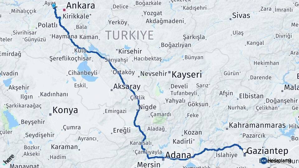 Ankara Sincan Gaziantep Arası Kaç Km - Yol Haritası