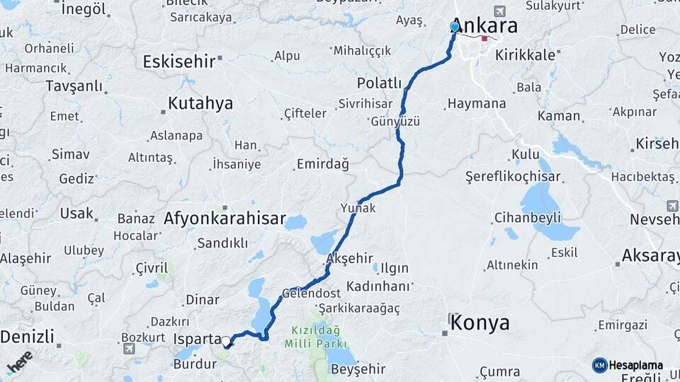Ankara Sincan Isparta Arası Kaç Km - Yol Haritası