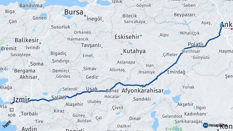 Ankara Sincan İzmir Arası Kaç Km - Yol Haritası