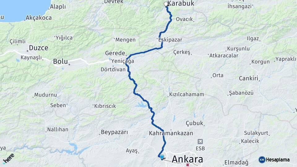 Ankara Sincan Karabük Arası Kaç Km - Yol Haritası
