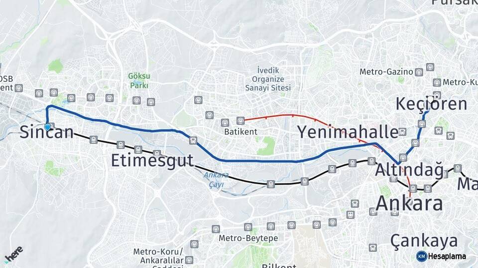 Ankara Sincan Keçiören Arası Kaç Km - Yol Haritası