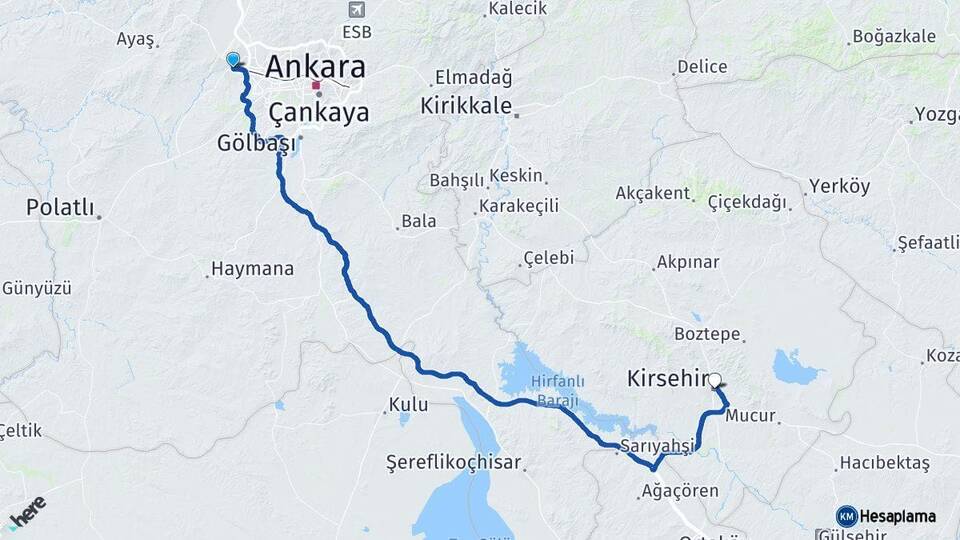 Ankara Sincan Kırşehir Arası Kaç Km - Yol Haritası