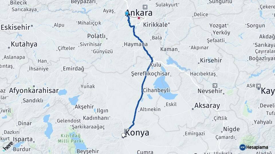 Ankara Sincan Konya Arası Kaç Km - Yol Haritası