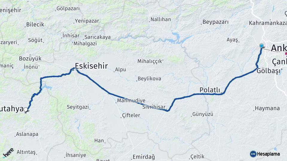 Ankara Sincan Kütahya Arası Kaç Km - Yol Haritası