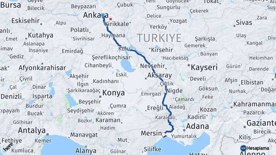 Ankara Sincan Mersin Arası Kaç Km - Yol Haritası