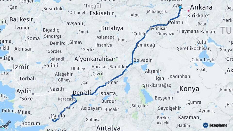 Ankara Sincan Muğla Arası Kaç Km - Yol Haritası