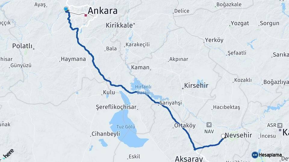 Ankara Sincan Nevşehir Arası Kaç Km - Yol Haritası