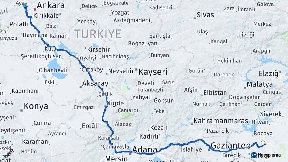 Ankara Sincan Şanlıurfa Arası Kaç Km - Yol Haritası