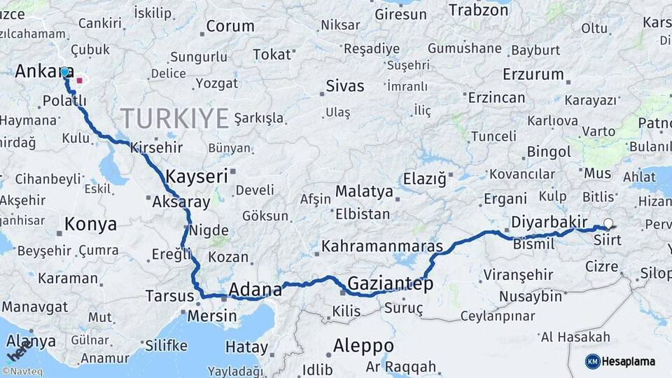Ankara Sincan Siirt Arası Kaç Km - Yol Haritası