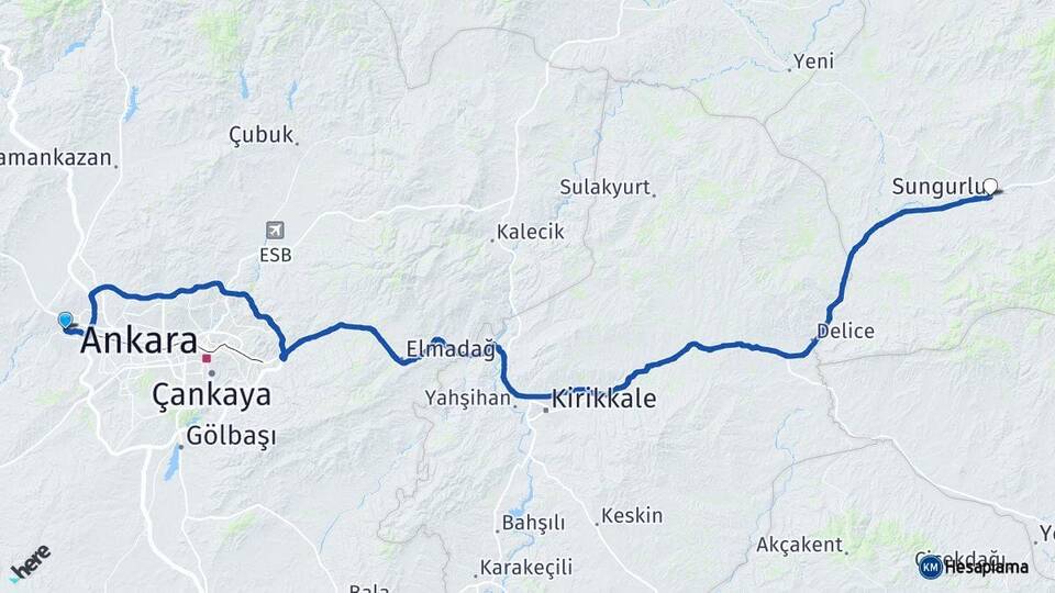 Ankara Sincan Sungurlu Çorum Arası Kaç Km - Yol Haritası