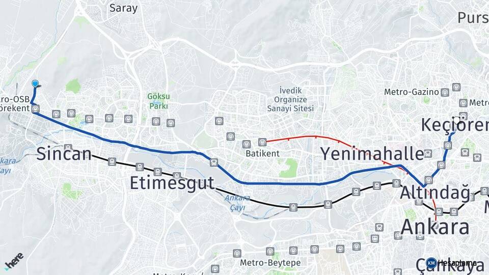 Ankara Sincan Törekent Keçiören Arası Kaç Km - Yol Haritası