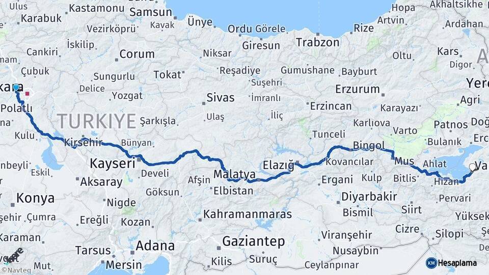 Ankara Sincan Van Arası Kaç Km - Yol Haritası