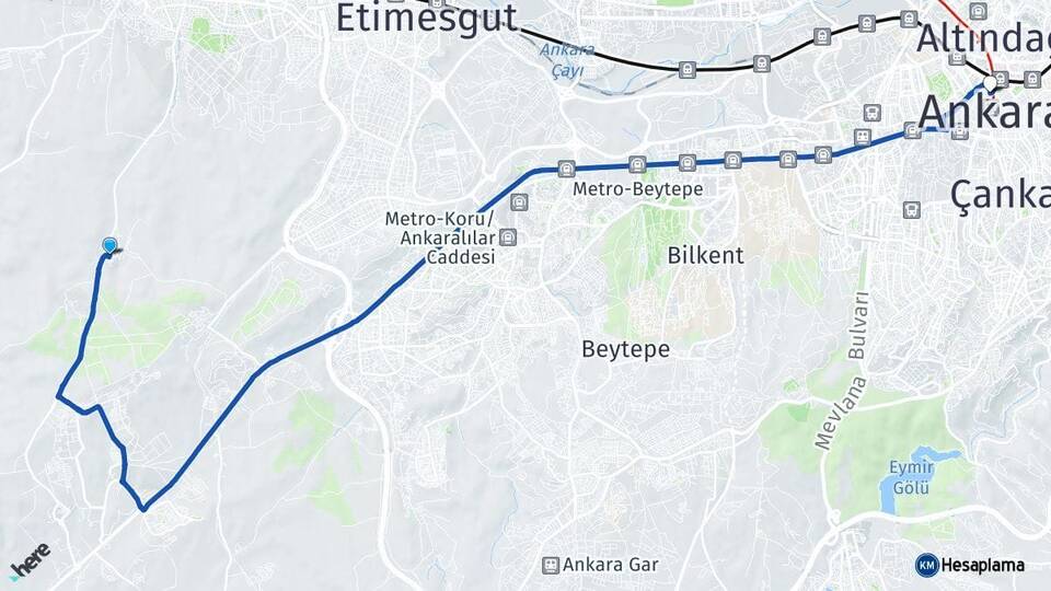 Ankara Sincan Yenipeçenek Kızılay Çankaya Arası Kaç Km - Yol Haritası