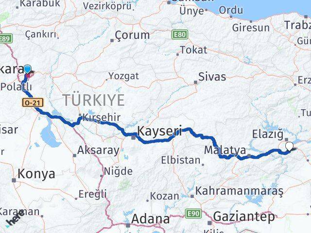 Ankara Sivrice Elazığ Arası Kaç Km - Yol Haritası