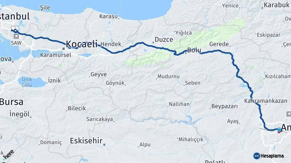 Ankara Sultanbeyli İstanbul Arası Kaç Km - Yol Haritası