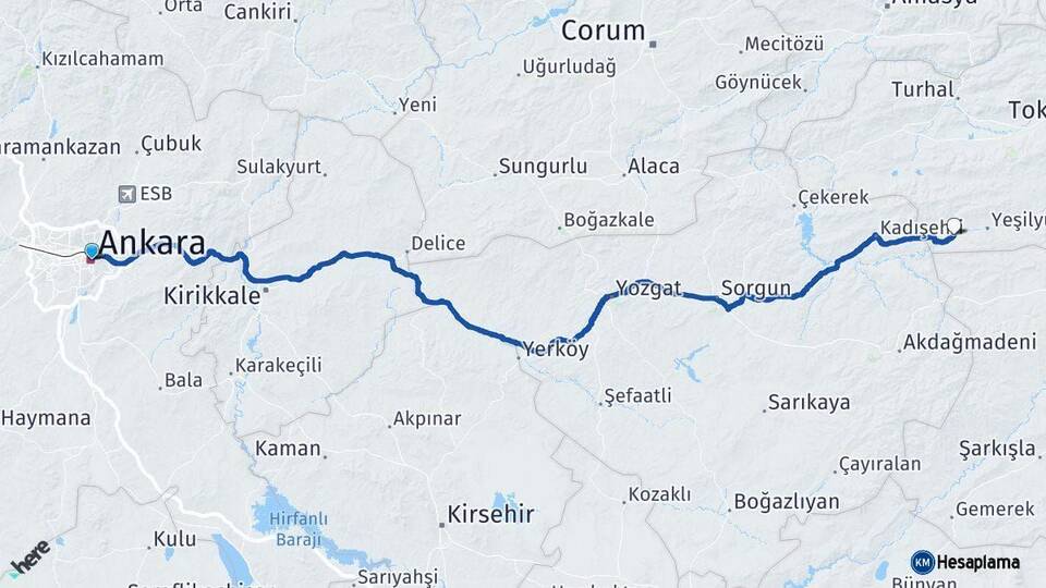 Ankara Sulusaray Tokat Arası Kaç Km - Yol Haritası