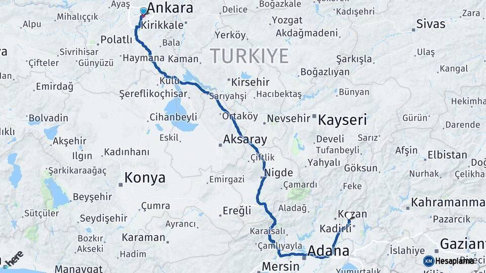 Ankara Sumbas Osmaniye Arası Kaç Km - Yol Haritası