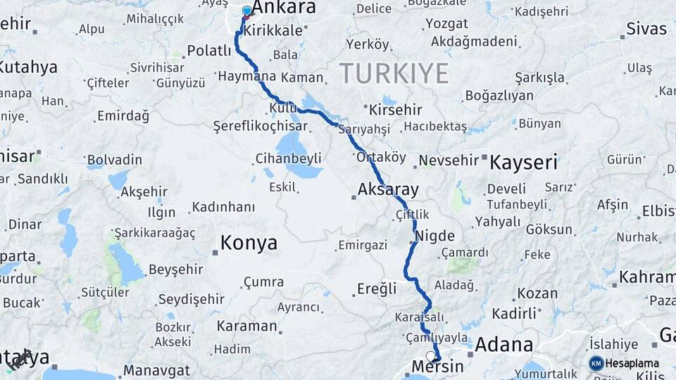 Ankara Tarsus Mersin Arası Kaç Km - Yol Haritası