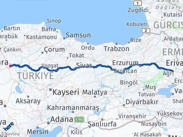 Ankara Taşlıçay Ağrı Arası Kaç Km - Yol Haritası