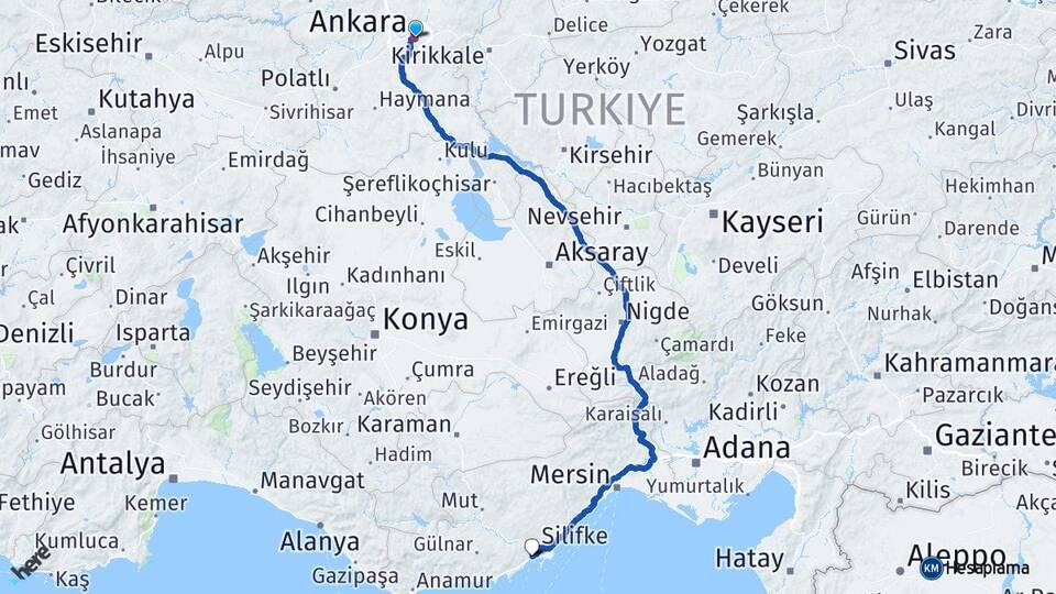 Ankara Taşucu Silifke Mersin Arası Kaç Km - Yol Haritası