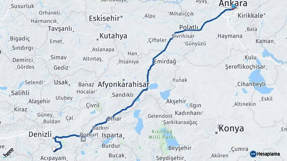Ankara Tavas Denizli Arası Kaç Km - Yol Haritası