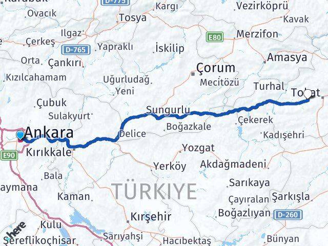 Ankara Tokat Havalimanı Arası Kaç Km - Yol Haritası