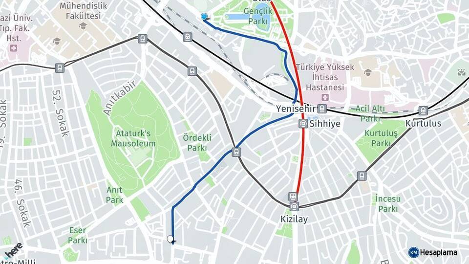 Ankara Tren Garı Hacı Bayram Veli Üniversitesi Arası Kaç Km - Yol Tarifi