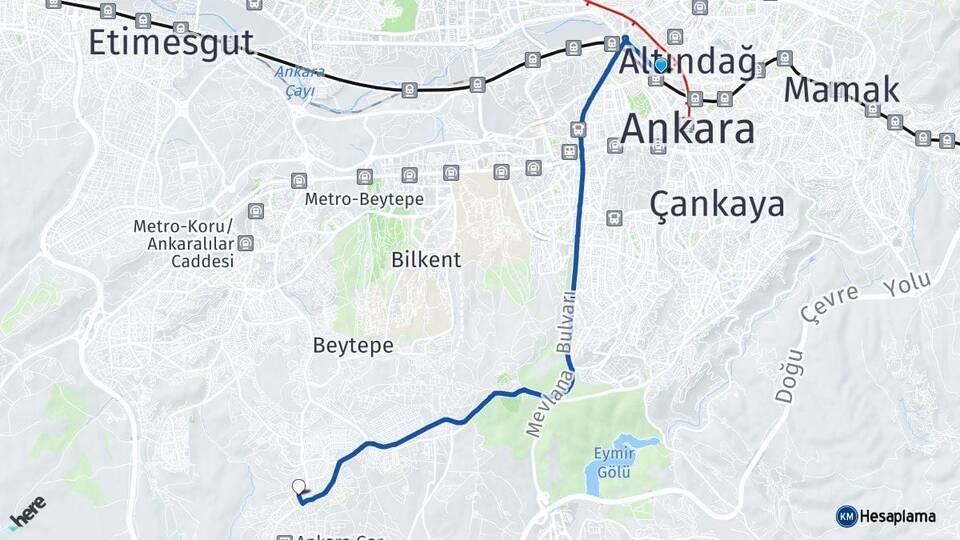 Ankara Tren Garı İncek Arası Kaç Km - Yol Tarifi