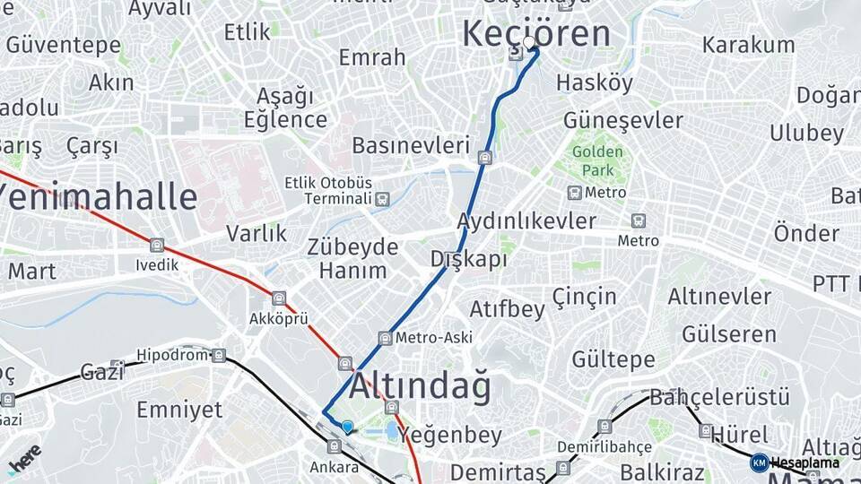 Ankara Tren Garı Keçiören Arası Kaç Km - Yol Tarifi