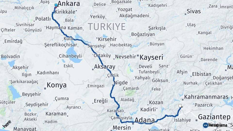 Ankara Türkoğlu Kahramanmaraş Arası Kaç Km - Yol Haritası