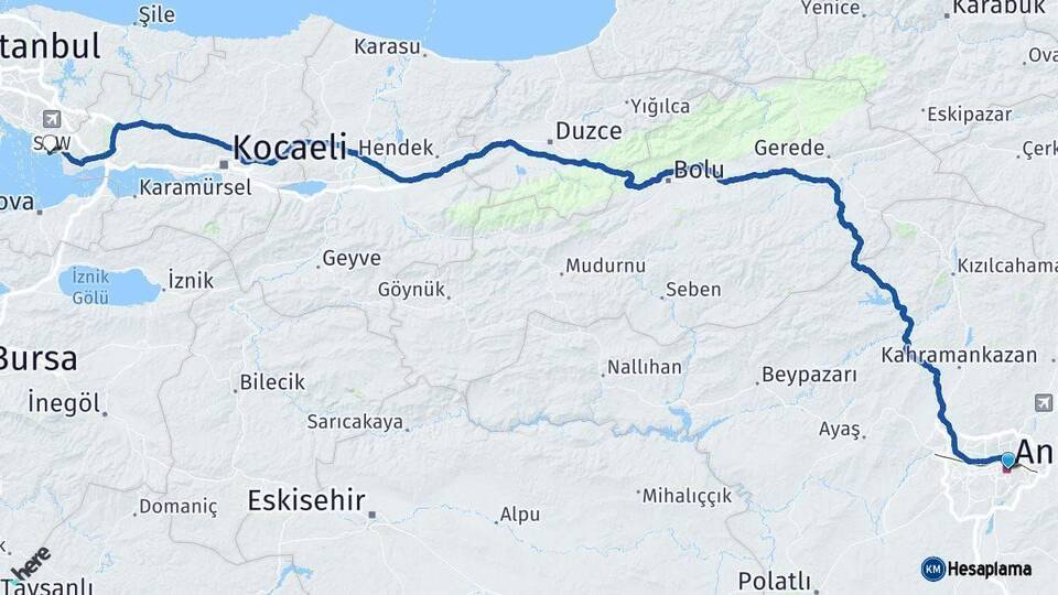 Ankara Tuzla İstanbul Arası Kaç Km - Yol Haritası