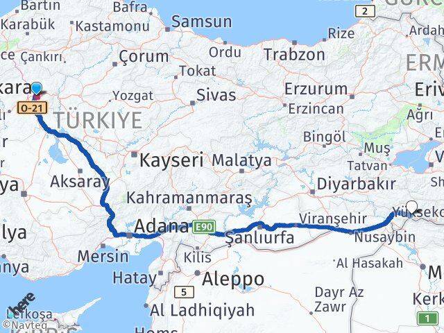 Ankara Uludere Şırnak Arası Kaç Km - Yol Haritası