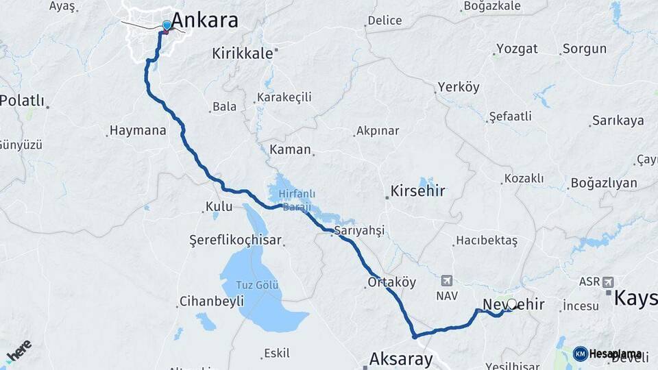 Ankara Ürgüp Nevşehir Arası Kaç Km - Yol Haritası