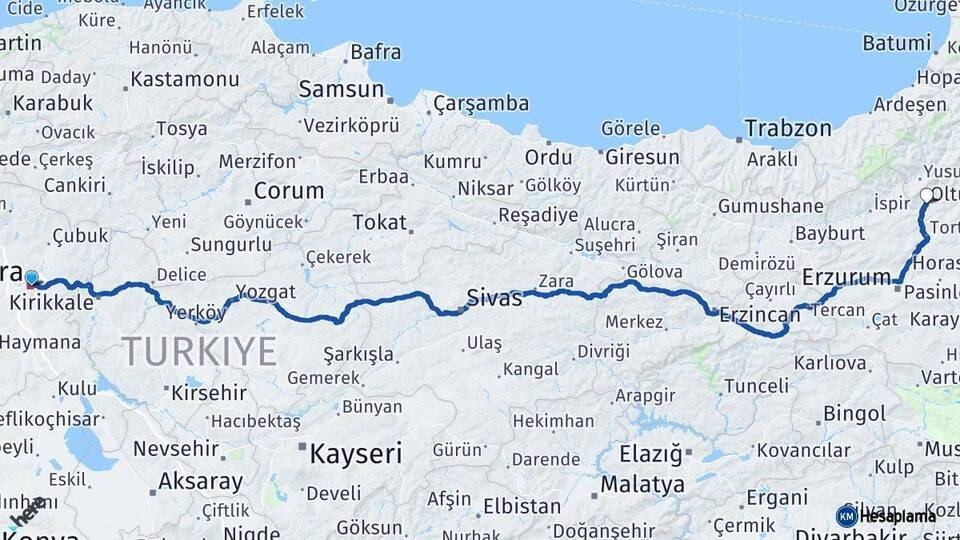 Ankara Uzundere Erzurum Arası Kaç Km - Yol Haritası