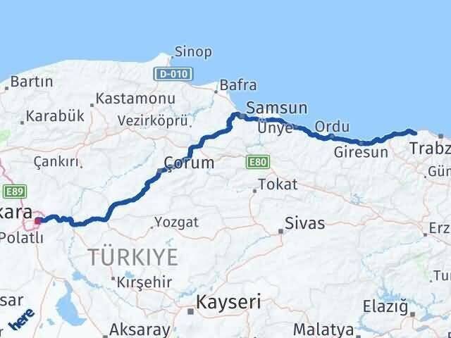 Ankara Vakfıkebir Trabzon Arası Kaç Km - Yol Haritası