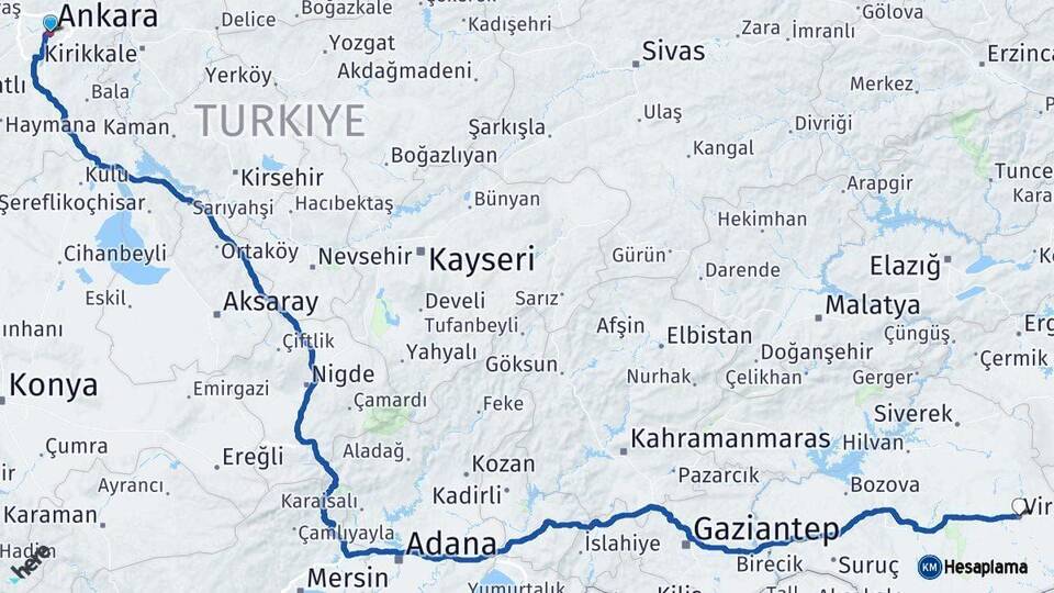 Ankara Viranşehir Şanlıurfa Arası Kaç Km - Yol Haritası
