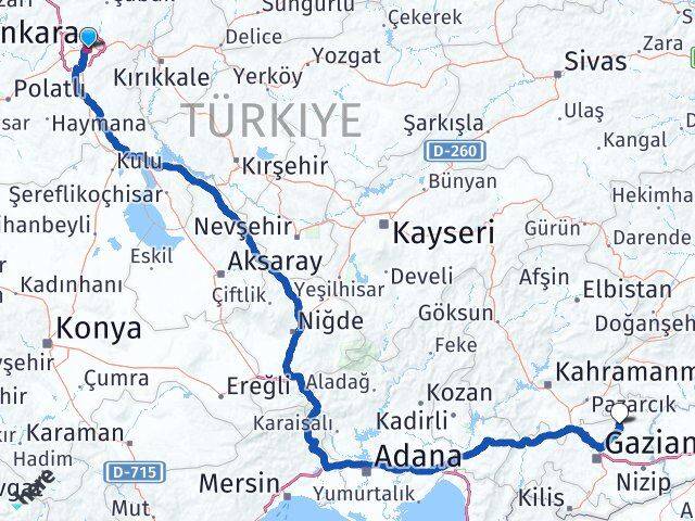 Ankara Yavuzeli Gaziantep Arası Kaç Km - Yol Haritası