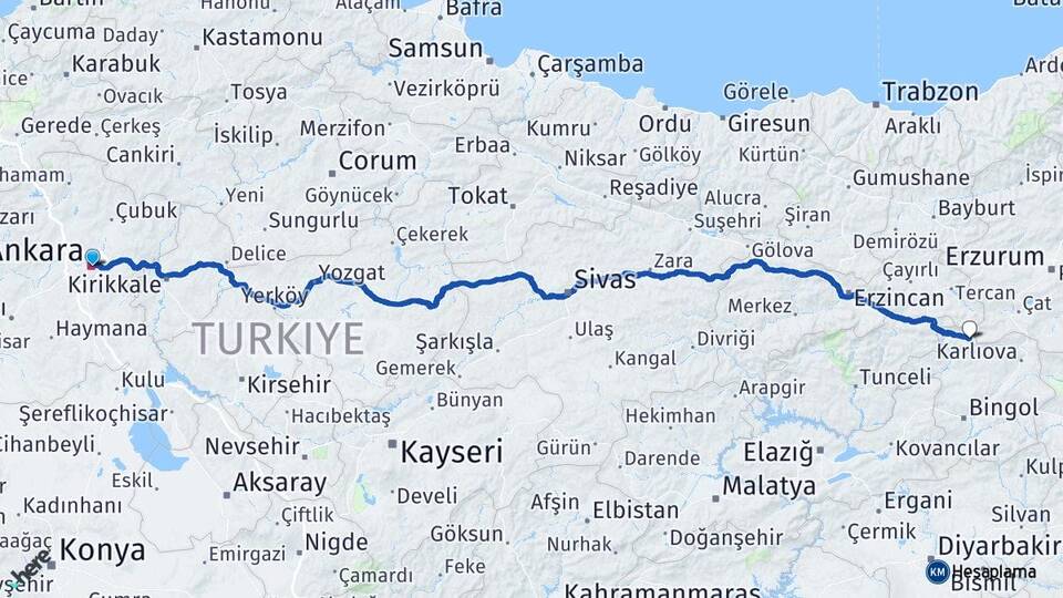 Ankara Yedisu Bingöl Arası Kaç Km - Yol Haritası