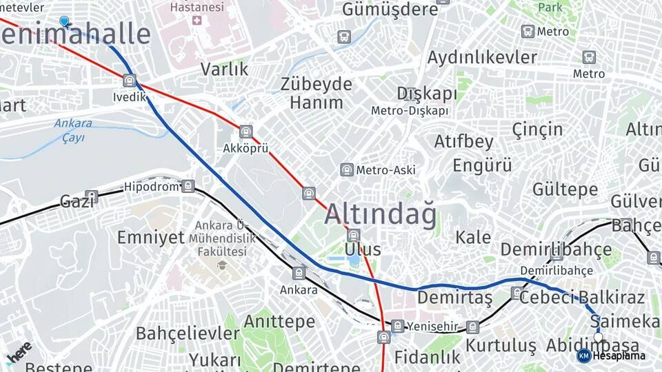 Ankara Yenimahalle Abidinpaşa Mamak Arası Kaç Km - Yol Haritası