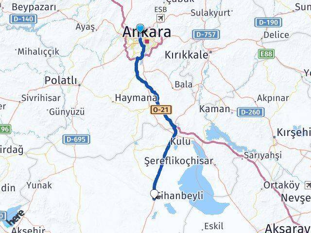 Aşağı Yahyalar Cihanbeyli Arası Kaç Km - Yol Tarifi