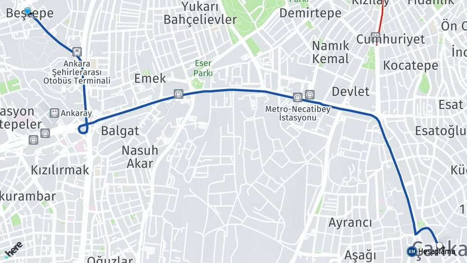 Ankara Yenimahalle Beştepe Çankaya Arası Kaç Km - Yol Haritası